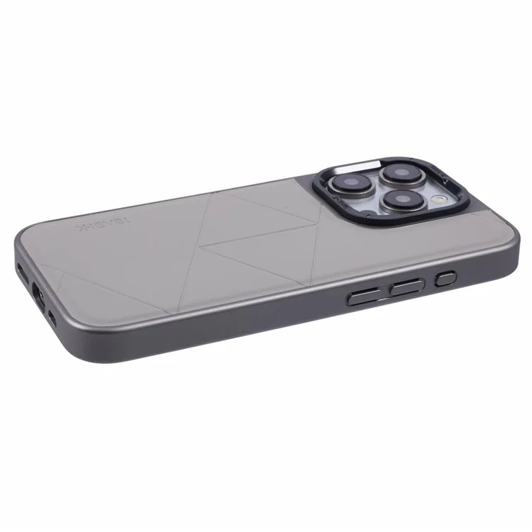 X-LEVEL Para iPhone 14 Pro Max Capa Anti-Queda Geometria Couro+PC+TPU Capa de Telefone - Cinza Titânio