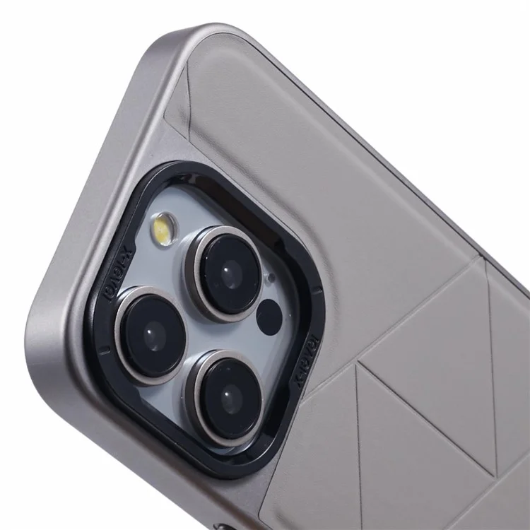 X-LEVEL Para iPhone 14 Pro Max Capa Anti-Queda Geometria Couro+PC+TPU Capa de Telefone - Cinza Titânio