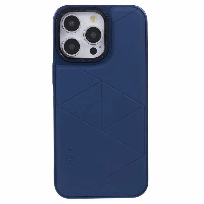 X-LEVEL For iPhone 15 Pro Max Case Geometric PC+TPU+Leather Anti-scratch Phone Cover - Blue