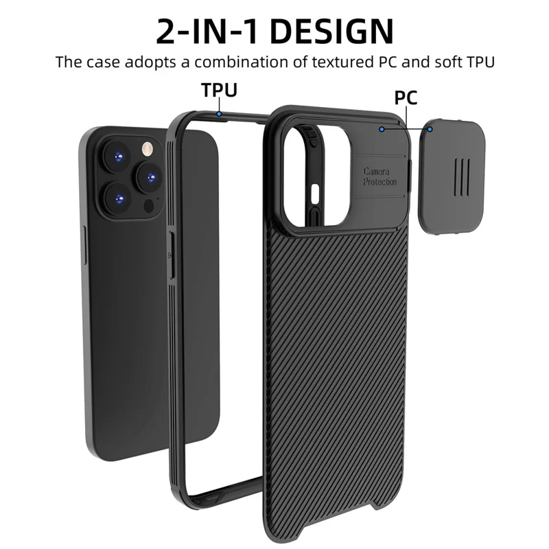 For iPhone 14 Pro Max Magnetic Case PC+TPU Phone Cover Slide Camera Protector - Blue