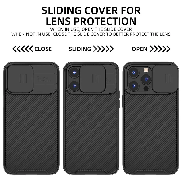 For iPhone 15 Pro Case Compatible with MagSafe PC+TPU Phone Cover Slide Camera Lid - Black