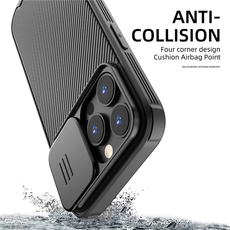 For iPhone 15 Pro Case Compatible with MagSafe PC+TPU Phone Cover Slide Camera Lid - Black
