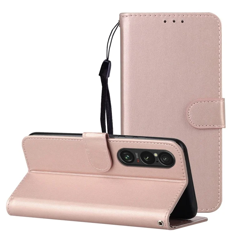 For Sony Xperia 1 VI Case Wallet Style Flip Leather Phone Cover Card Holder - Rose Gold