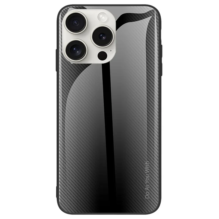 Чехол для iPhone 16 Pro с закаленным стеклом + чехол из TPU с текстурой под углеродное волокно - черный