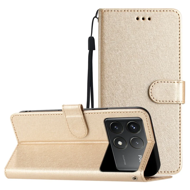Para Xiaomi Poco F6 Pro 5G / Redmi K70 5G / K70 Pro 5G Capa Textura de Seda Carteira de Couro Capa de Telefone - Ouro