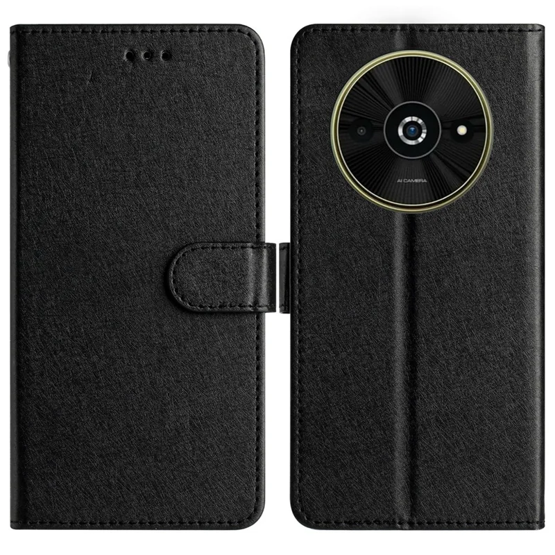 For Xiaomi Poco C61 4G / Redmi A3 4G Case Wallet Stand Leather Silk Texture Phone Cover - Black