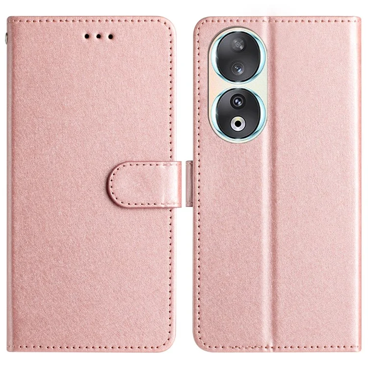 Чехол для телефона For Honor 90 Cell Phone Case, шелковая текстура, ударопрочный кожаный чехол с бумажником - Розовое золото