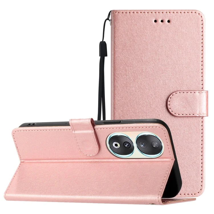 Чехол для телефона For Honor 90 Cell Phone Case, шелковая текстура, ударопрочный кожаный чехол с бумажником - Розовое золото