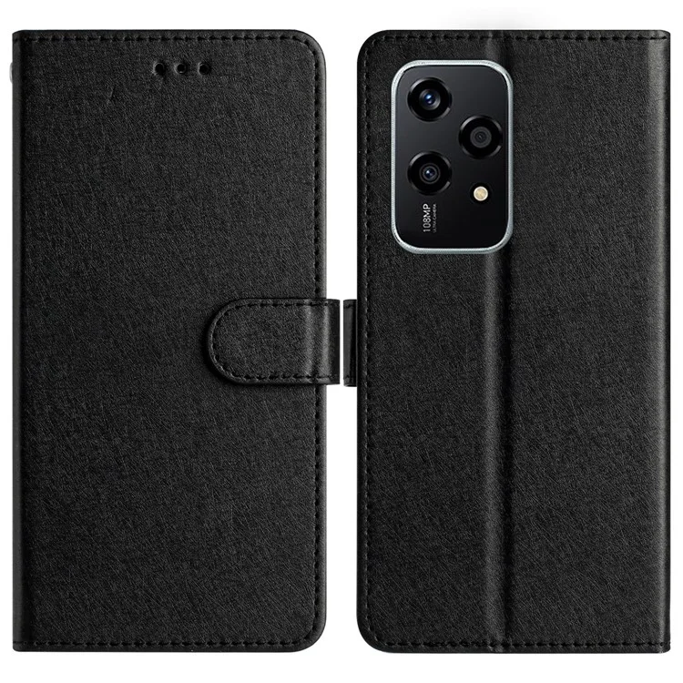 For Honor 200 Lite Case Silk Texture Flip Leather Wallet Cell Phone Cover with Stand - Black
