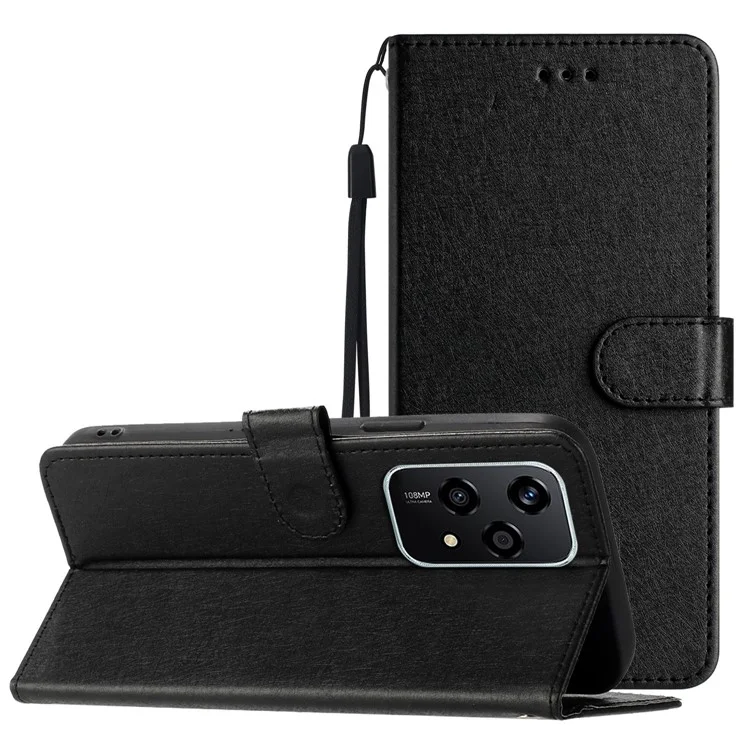 For Honor 200 Lite Case Silk Texture Flip Leather Wallet Cell Phone Cover with Stand - Black
