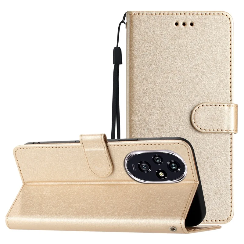 For Honor 200 Pro 5G Phone Case Card Holder Wallet Silk Texture Leather Phone Cover - Gold