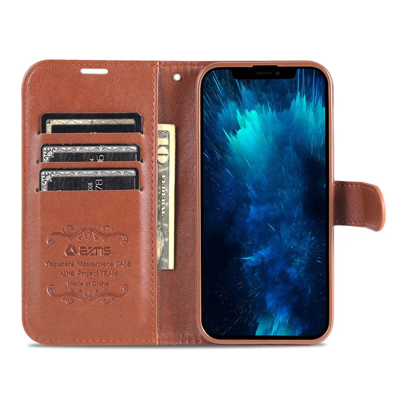 AZNS Für iPhone 16 Pro Max Brieftasche Handyhülle Kratzfest PU-Leder Stand Cover - Braun