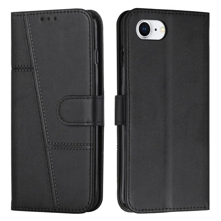 Para iPhone SE (2024) Case PU Leather Wallet Flip Phone Cover Calf Texture - Black