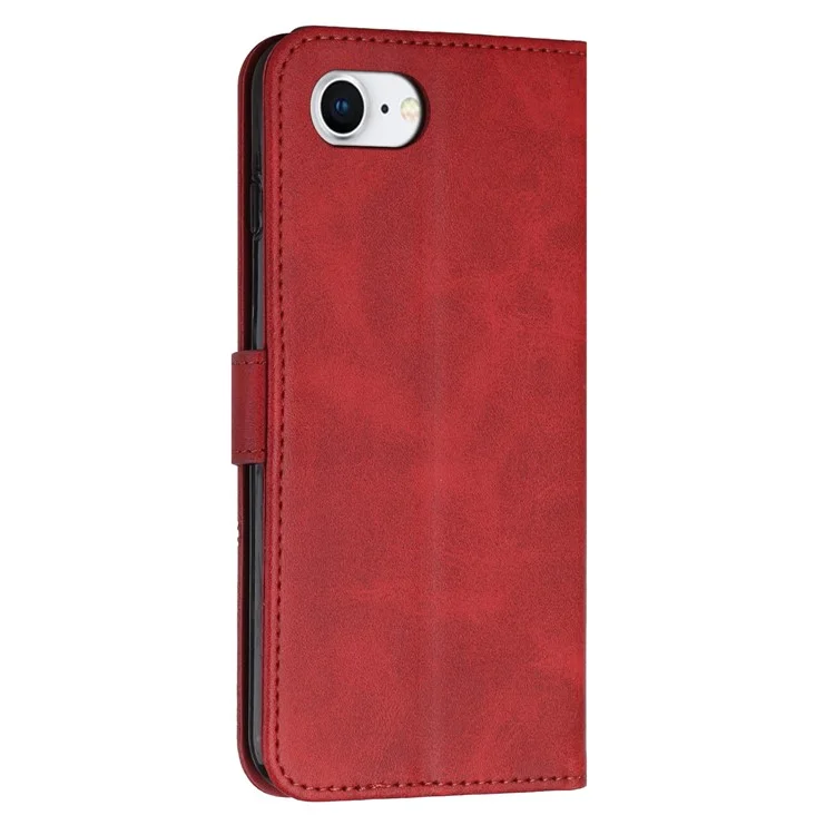 For iPhone 16e Case PU Leather Wallet Flip Phone Cover Calf Texture - Red