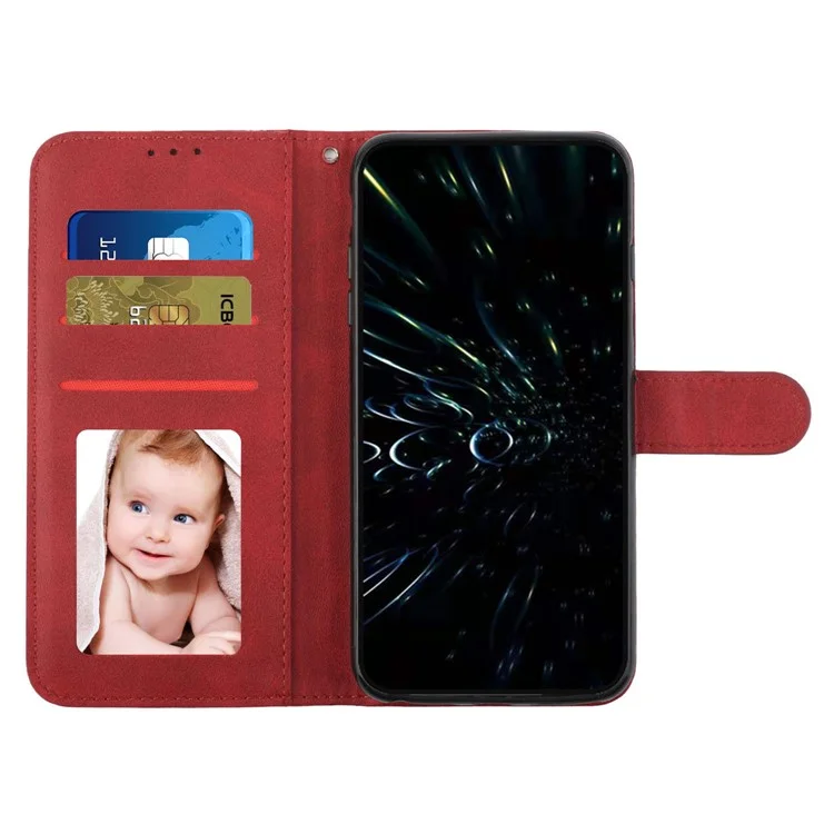 For iPhone 16e Case PU Leather Wallet Flip Phone Cover Calf Texture - Red