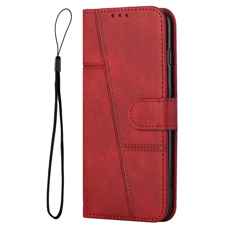 For iPhone 16e Case PU Leather Wallet Flip Phone Cover Calf Texture - Red