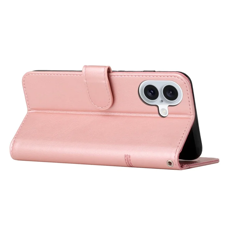 Étui Flip Protecteur en Cuir pour iPhone 16 avec Support - Or Rose