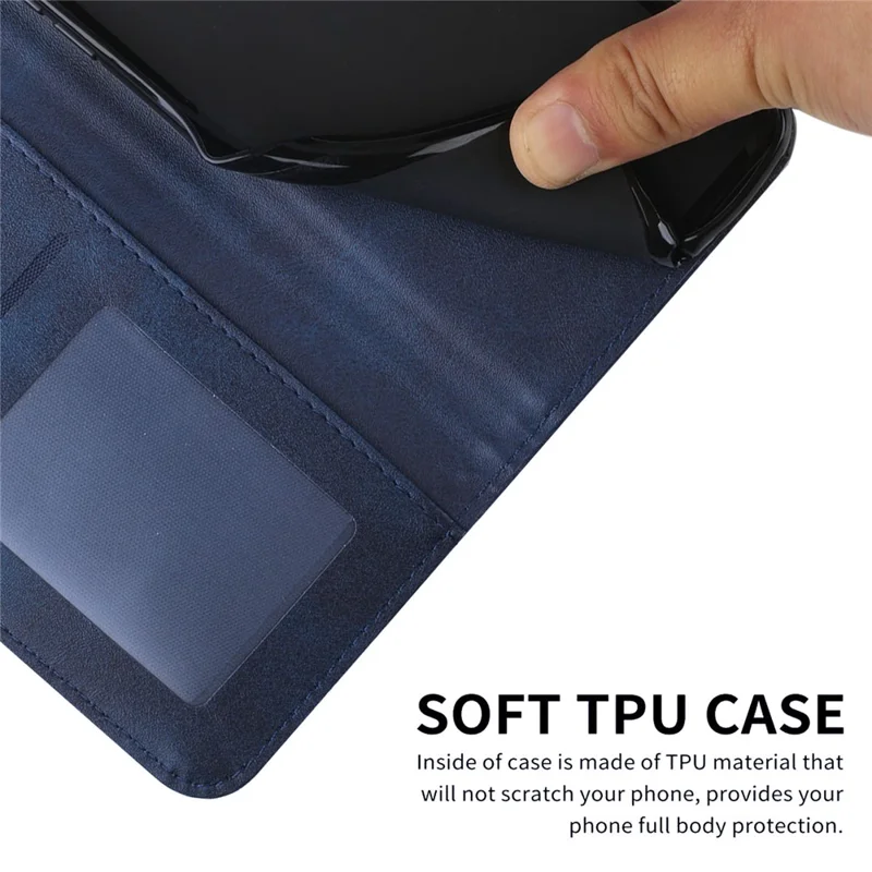 For iPhone 16 Plus Wallet Case Flip Book PU Leather Protective Phone Cover - Sapphire