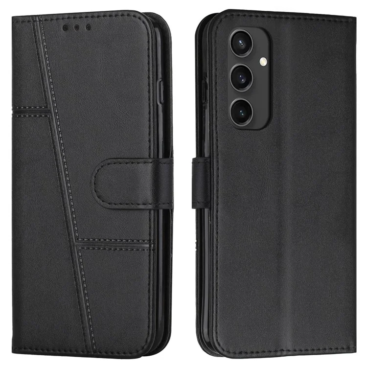 For Samsung Galaxy S24 FE Case Leather Phone Cover Stand Card Holder Slots Wrist Strap - Black