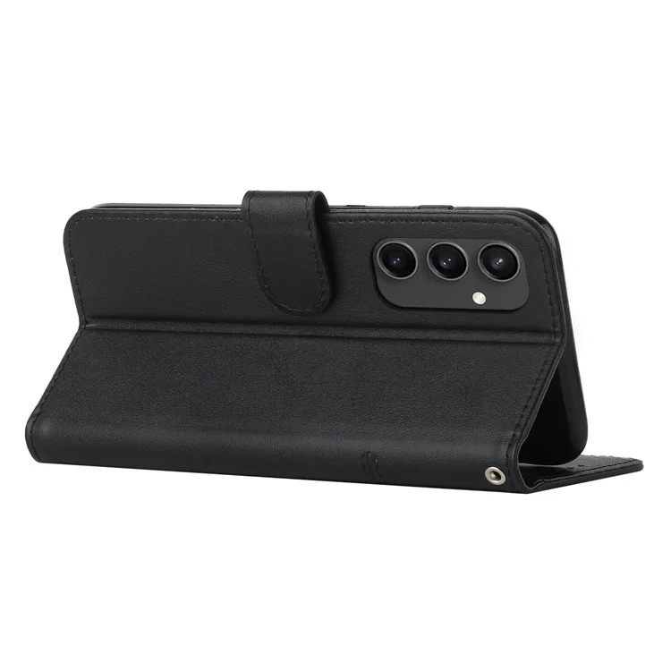 For Samsung Galaxy S24 FE Case Leather Phone Cover Stand Card Holder Slots Wrist Strap - Black
