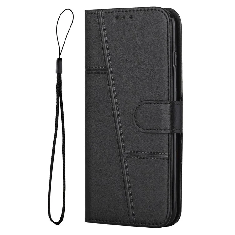 For Samsung Galaxy S24 FE Case Leather Phone Cover Stand Card Holder Slots Wrist Strap - Black