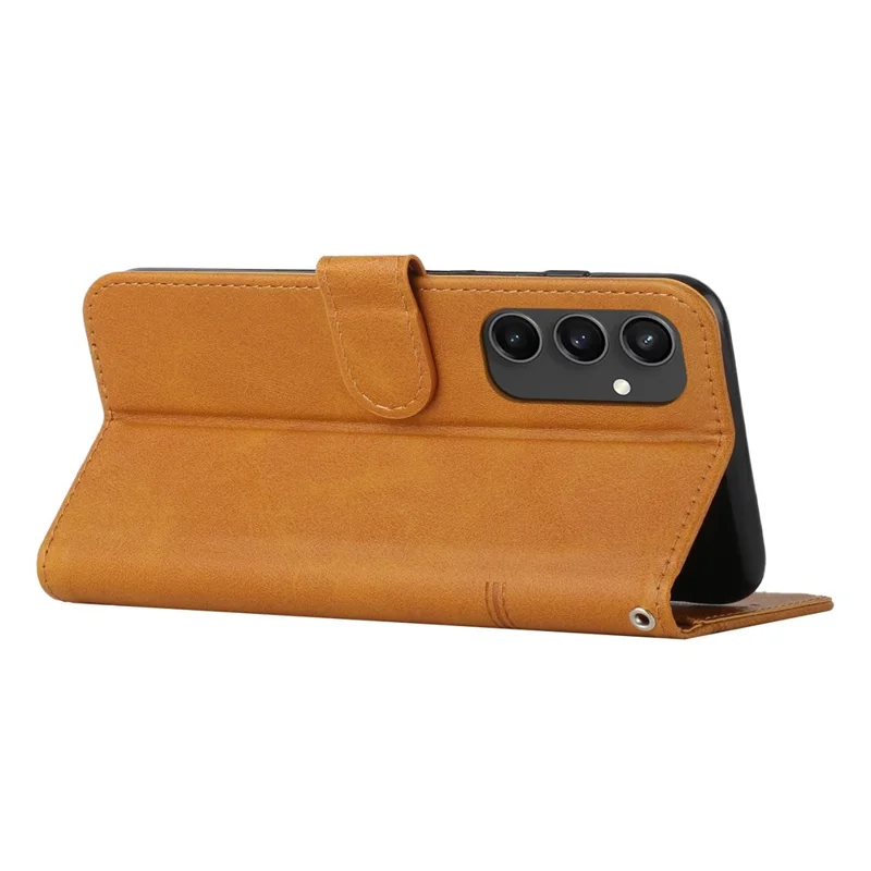 For Samsung Galaxy S24 FE Case Leather Phone Cover Stand Card Holder Slots Wrist Strap - Yellow