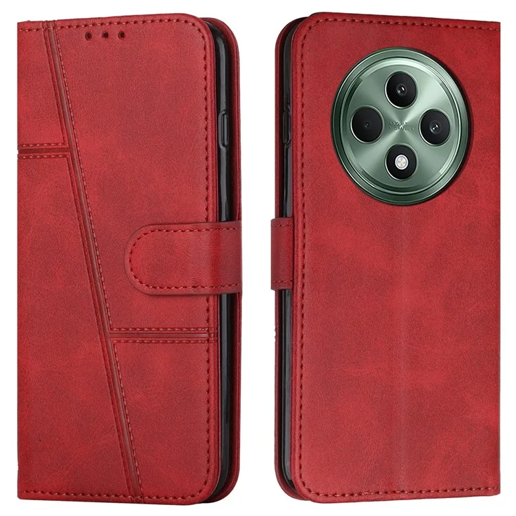 For Oppo Reno12 F 5G Case Book Folding Flip Leather Phone Cover Imprinted Line - Red