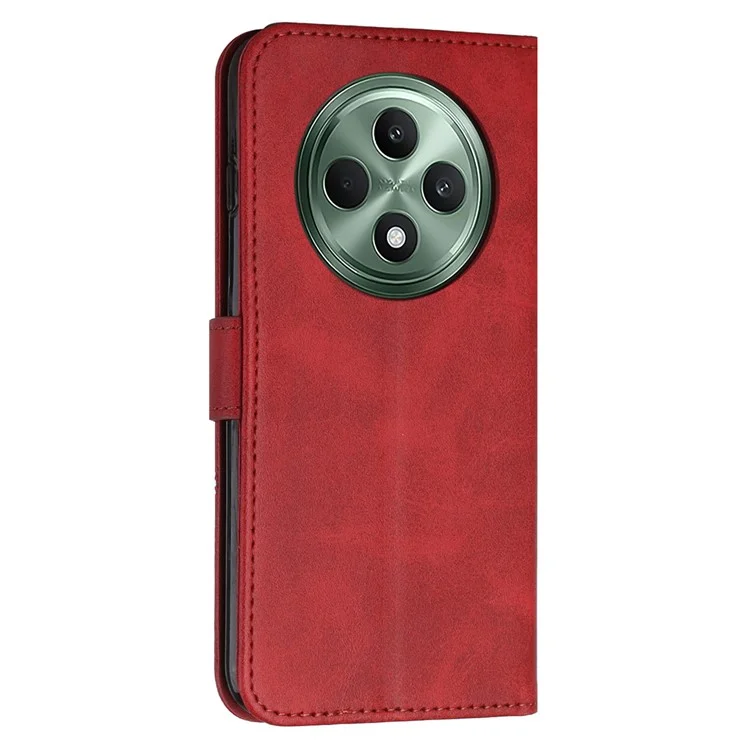 For Oppo Reno12 F 5G Case Book Folding Flip Leather Phone Cover Imprinted Line - Red