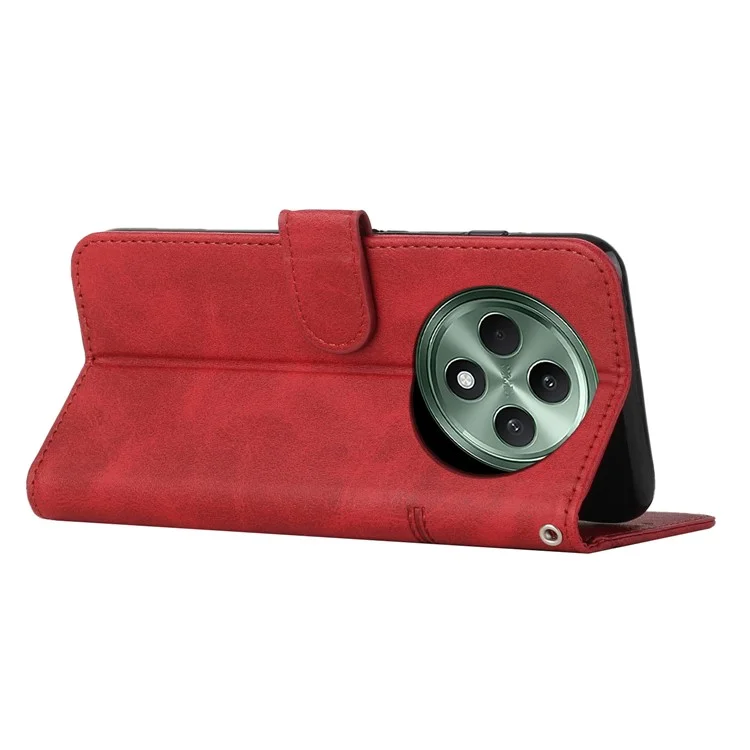 For Oppo Reno12 F 5G Case Book Folding Flip Leather Phone Cover Imprinted Line - Red