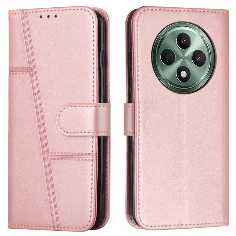 For Oppo Reno12 F 5G Case Book Folding Flip Leather Phone Cover Imprinted Line - Rose Gold