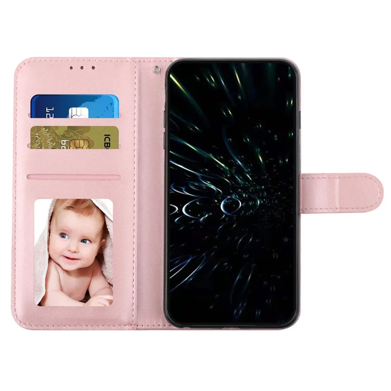 For Oppo Reno12 F 5G Case Book Folding Flip Leather Phone Cover Imprinted Line - Rose Gold