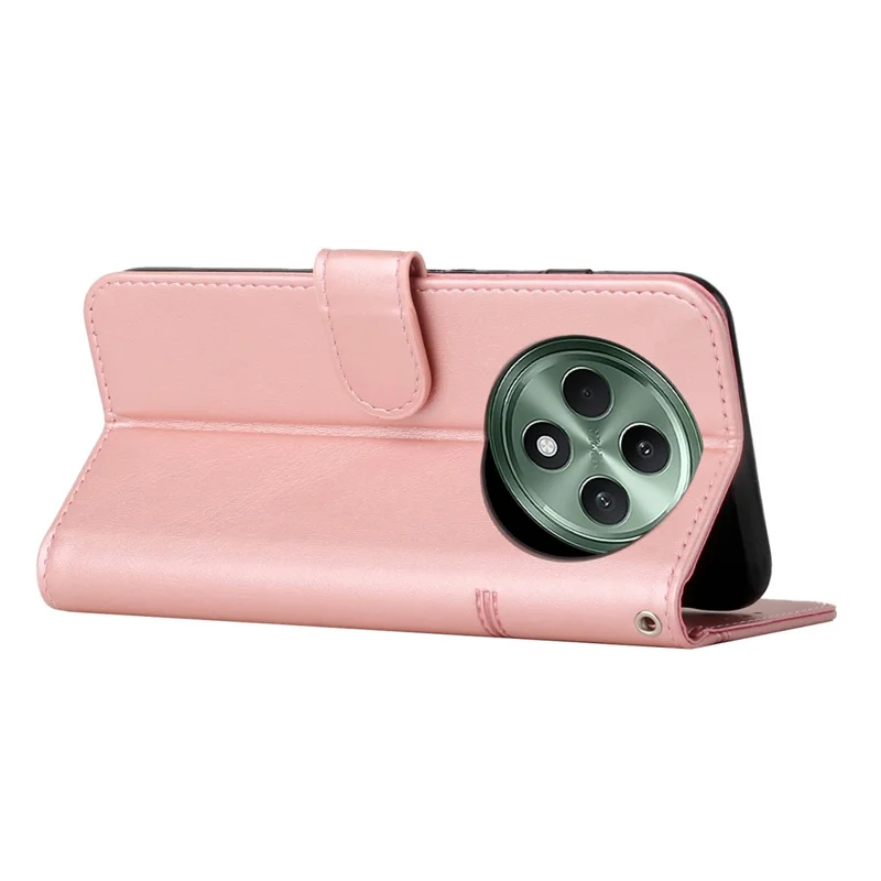 For Oppo Reno12 F 5G Case Book Folding Flip Leather Phone Cover Imprinted Line - Rose Gold