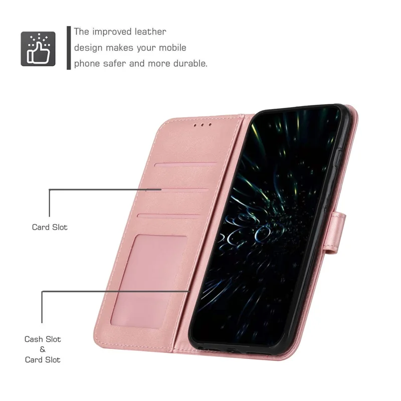 For Oppo Reno12 F 5G Case Book Folding Flip Leather Phone Cover Imprinted Line - Rose Gold