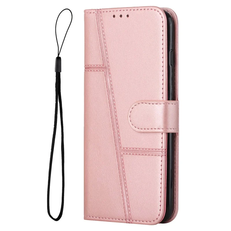 For Oppo Reno12 F 5G Case Book Folding Flip Leather Phone Cover Imprinted Line - Rose Gold