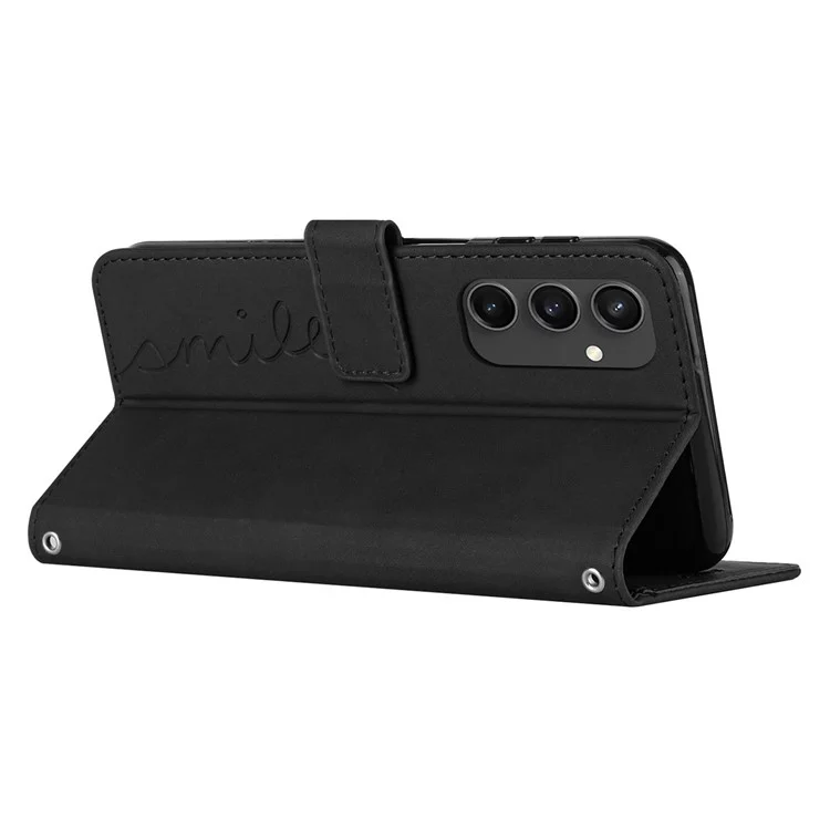 Para Samsung Galaxy S24 FE Case Folding Stand PU Leather Phone Cover with Card Slots - Preto