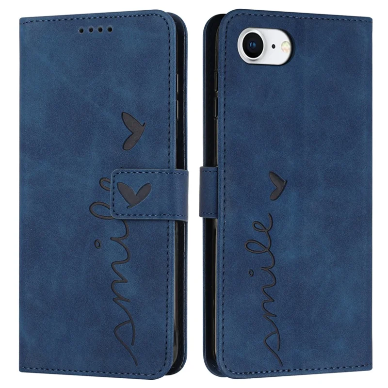 Für iPhone SE (2024) Case PU-Leder-Brieftasche Handyhülle Lächeln Liebe Herz Muster - Saphir