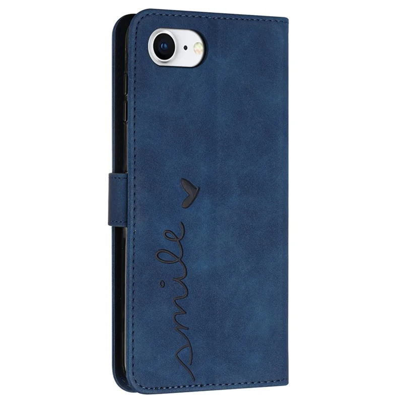 Für iPhone SE (2024) Case PU-Leder-Brieftasche Handyhülle Lächeln Liebe Herz Muster - Saphir