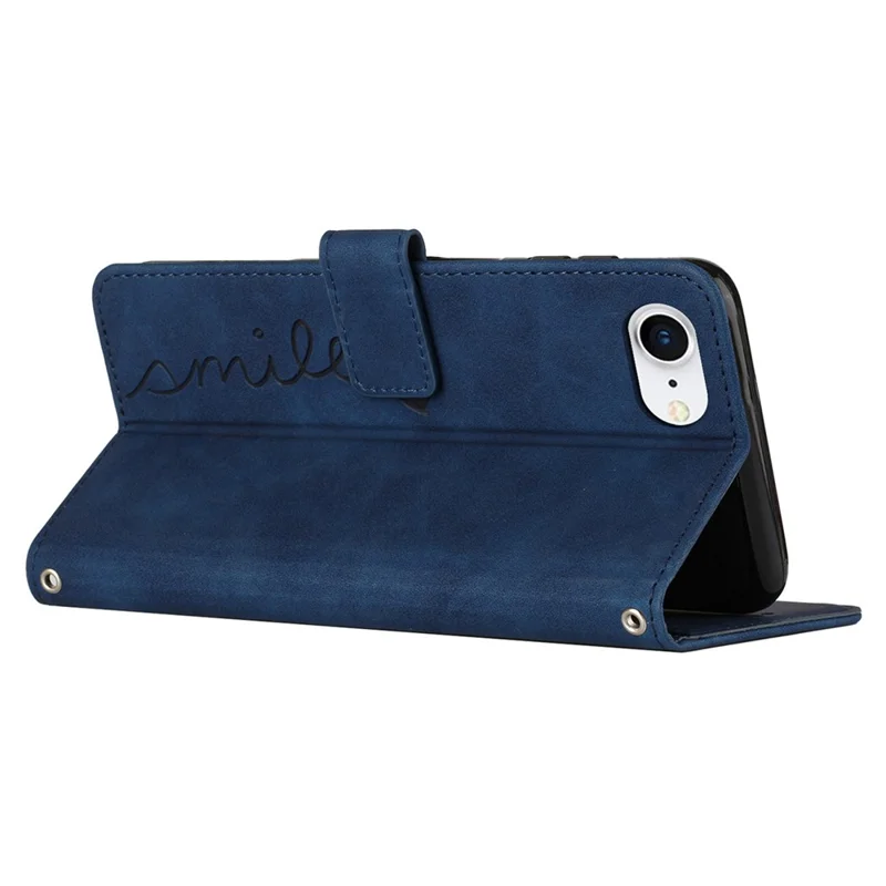 Für iPhone SE (2024) Case PU-Leder-Brieftasche Handyhülle Lächeln Liebe Herz Muster - Saphir