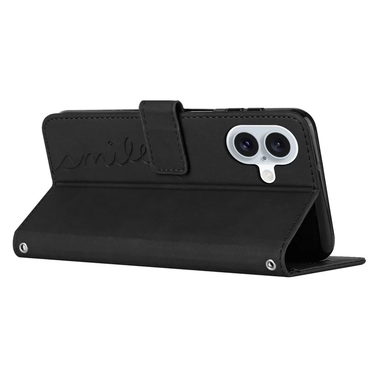 For iPhone 16 Plus Case Wallet Card Holder Leather Phone Cover Smile Love Heart - Green - Black