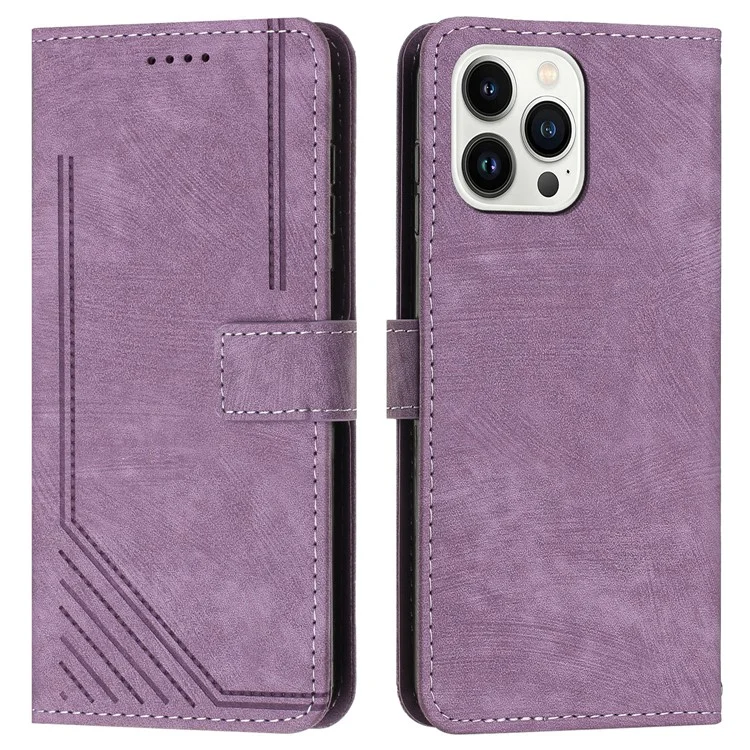 For iPhone 16 Pro Case Lines Pattern Skin-Touch Phone Leather Cover - Purple