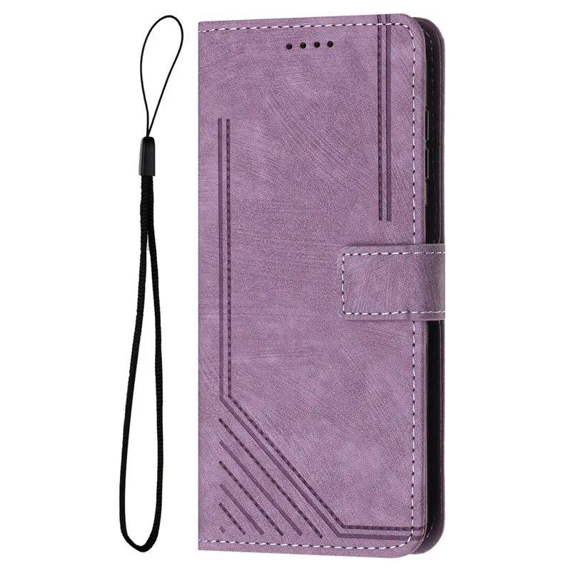 For iPhone 16 Pro Case Lines Pattern Skin-Touch Phone Leather Cover - Purple