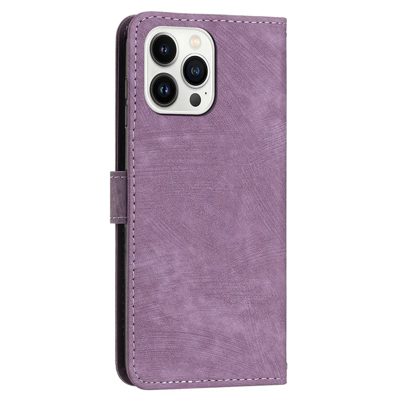 For iPhone 16 Pro Case Lines Pattern Skin-Touch Phone Leather Cover - Purple