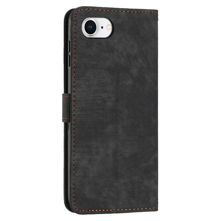 For iPhone 16e Case Lines Pattern Skin-Touch Leather Wallet Phone Cover - Black
