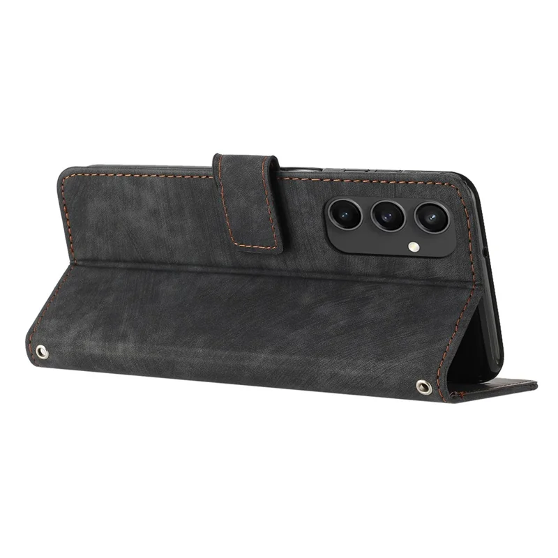 For Samsung Galaxy S24 FE Case Lines Pattern Full Protection Leather Flip Phone Cover - Black