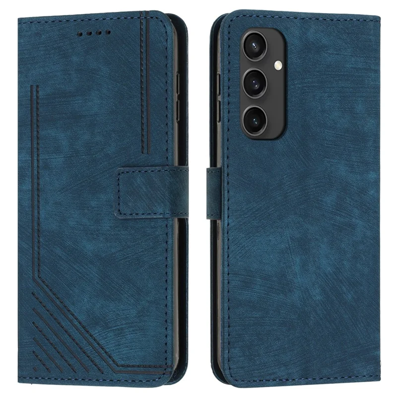 For Samsung Galaxy S24 FE Case Lines Pattern Full Protection Leather Flip Phone Cover - Sapphire