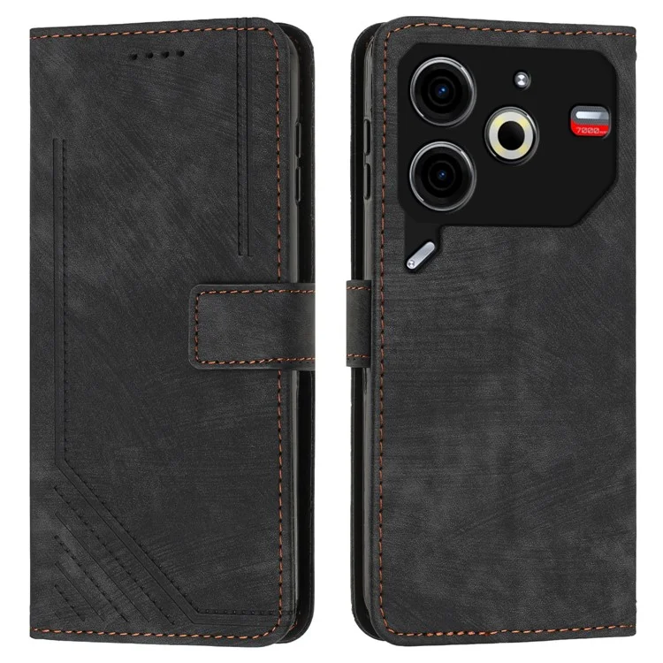For TECNO Pova 6 Neo Case Lines Skin-Friendly Leather Flip Wallet Phone Cover - Black