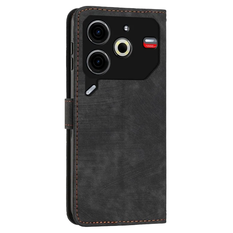 For TECNO Pova 6 Neo Case Lines Skin-Friendly Leather Flip Wallet Phone Cover - Black