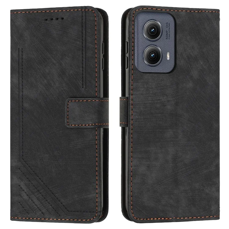 Para Motorola Moto G85 5G Caso Linhas Pele de Couro Toque de Toque Wallet Phone Cover - Preto