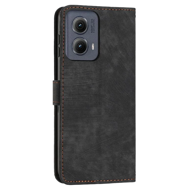 Para Motorola Moto G85 5G Caso Linhas Pele de Couro Toque de Toque Wallet Phone Cover - Preto