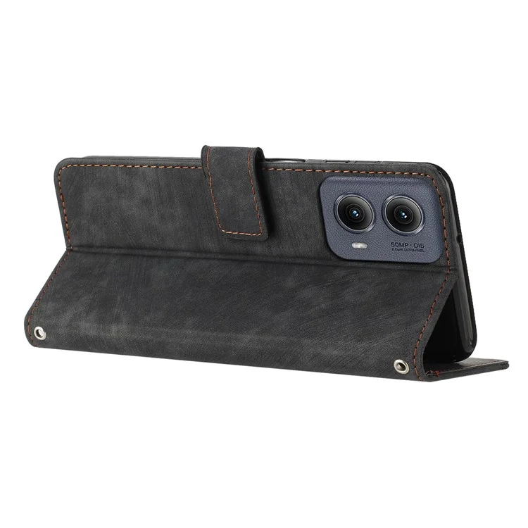 Para Motorola Moto G85 5G Caso Linhas Pele de Couro Toque de Toque Wallet Phone Cover - Preto